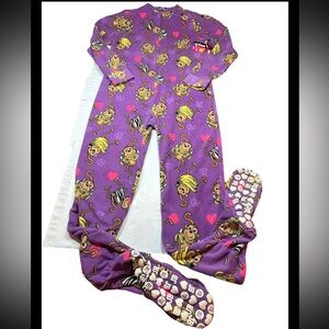 Joe Boxer Brown MONKEY Banana 1 Piece PURPLE FLEECE Zip Pajamas NEW womens Small
